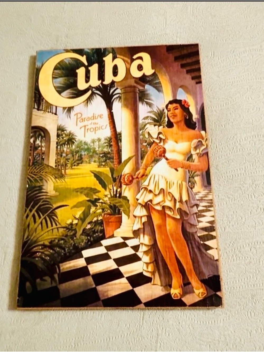 Cuba-Paradise of the Tropics print on burlap frame, used.